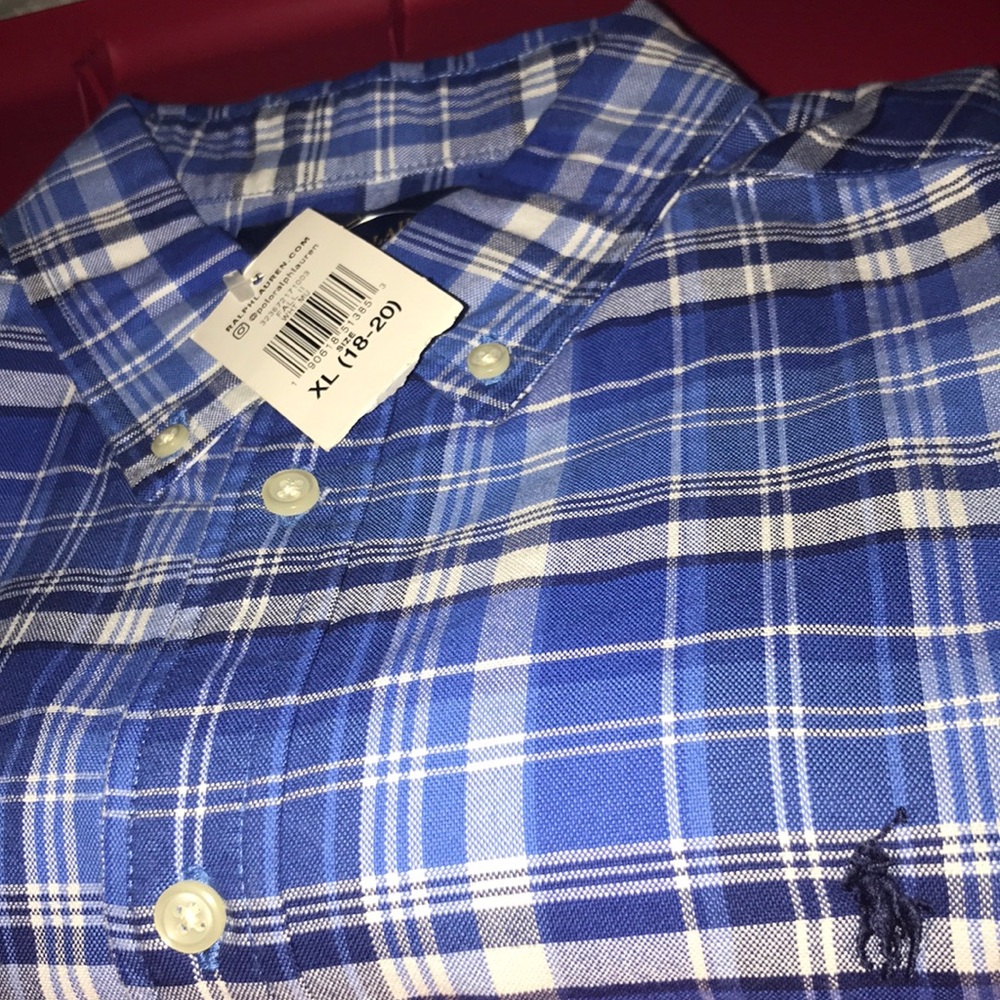 Polo by Ralph Lauren Blue and White Plaid Dress Shirt